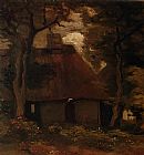 Cottage and Peasant Woman under the Trees by Vincent van Gogh